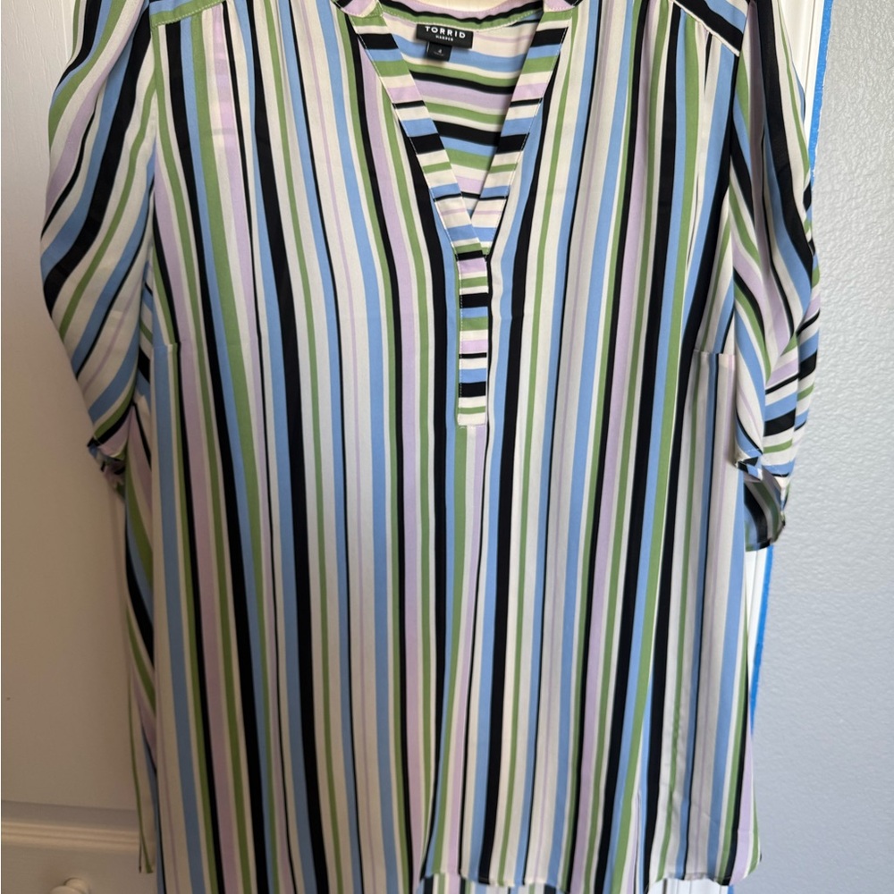 Torrid Multicolor Striped Blouse - Blue, Green, Black